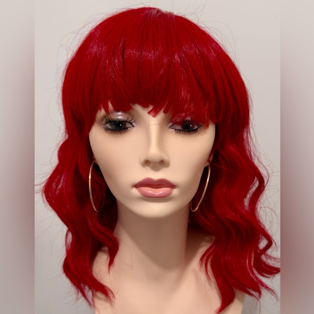 HAIR, 15” Wavy Bob with Bangs, Red - Picture 4 of 9